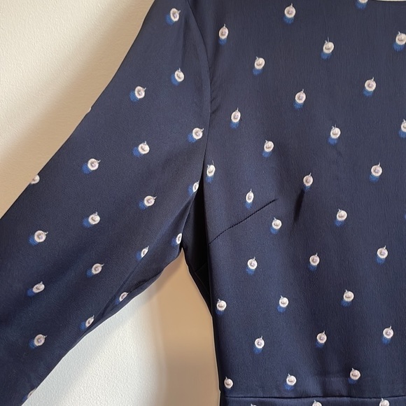 Polka Dot Dress Banana Republic Open Back 8 Navy Blue Midi Career Classic Prep - Picture 6 of 13